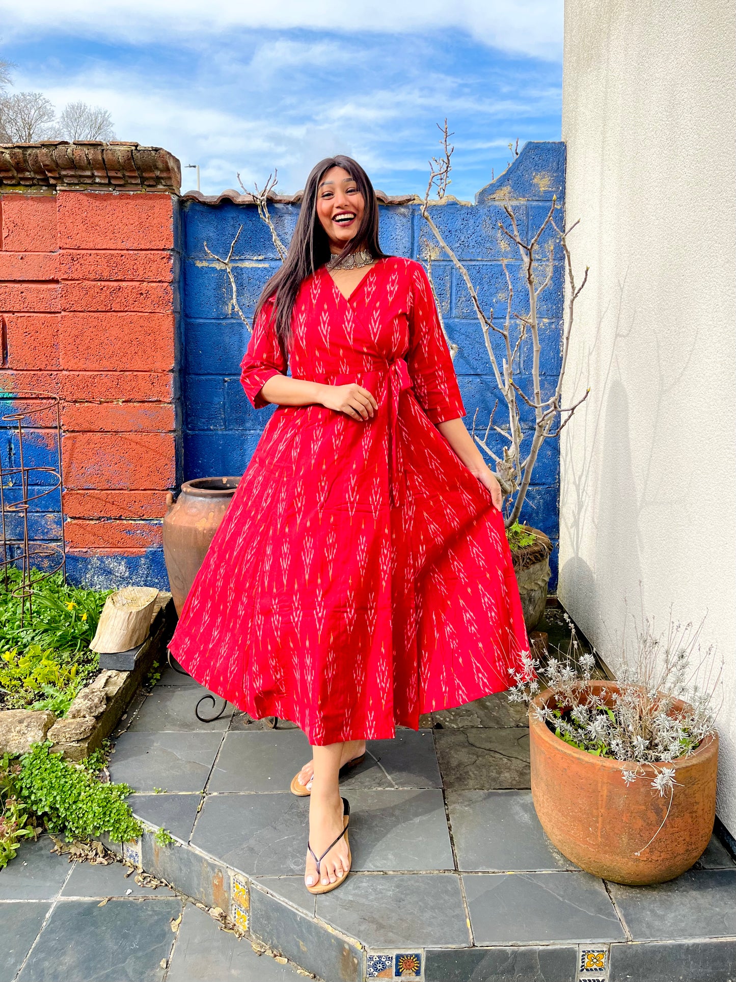Scarlet Ikat Wrap Dress