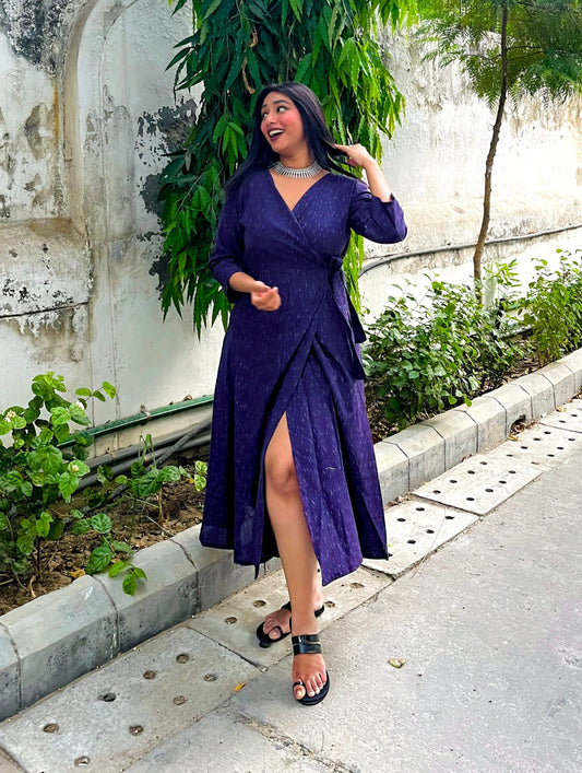 Aubergine Ikat Wrap Dress (S)