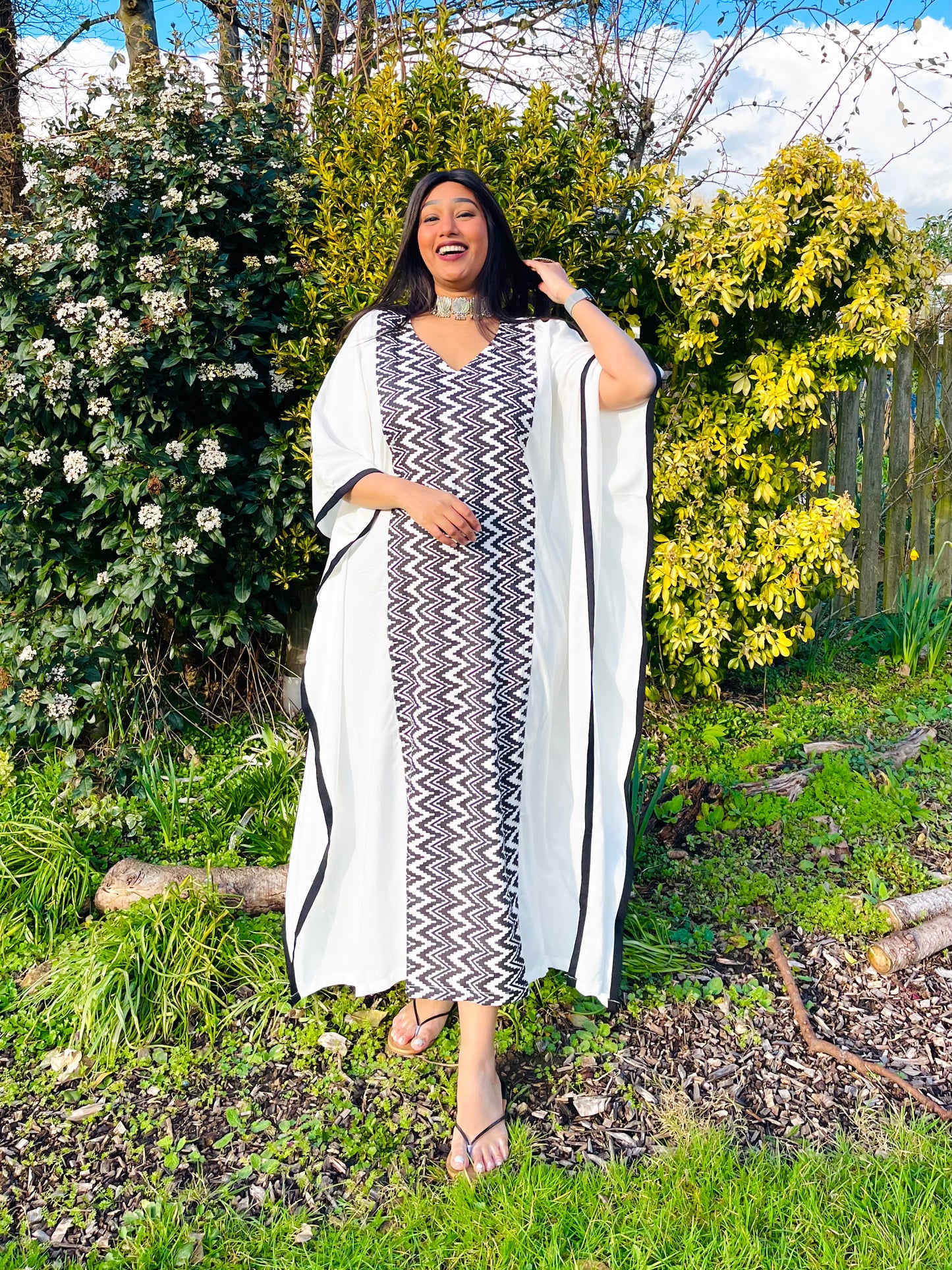 Saba Black & White Panel Kaftan (S)