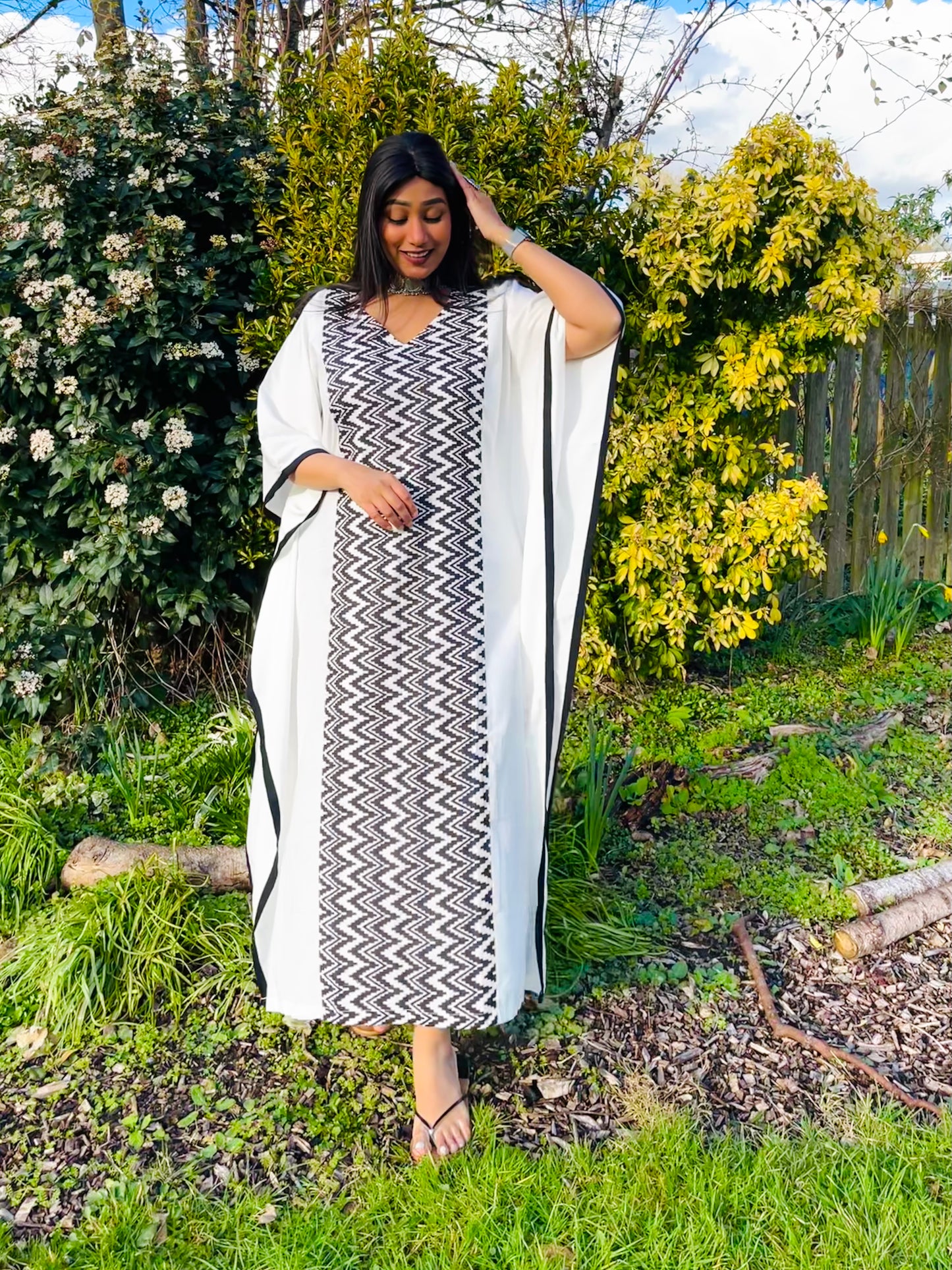 Saba Black & White Panel Kaftan (S)