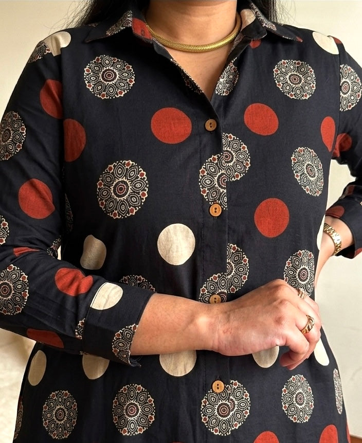 Black Polka Shirt Dress