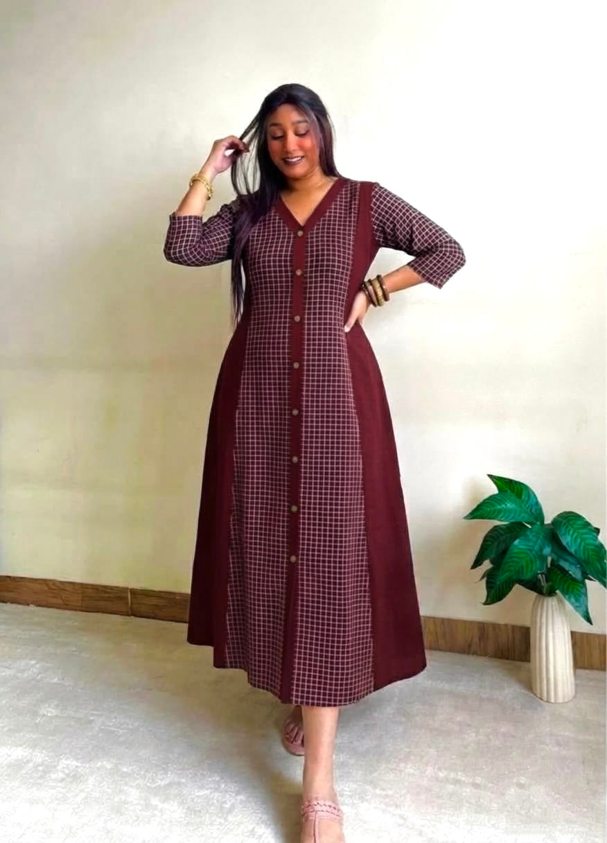Mahogany A-line Patchwork Dress