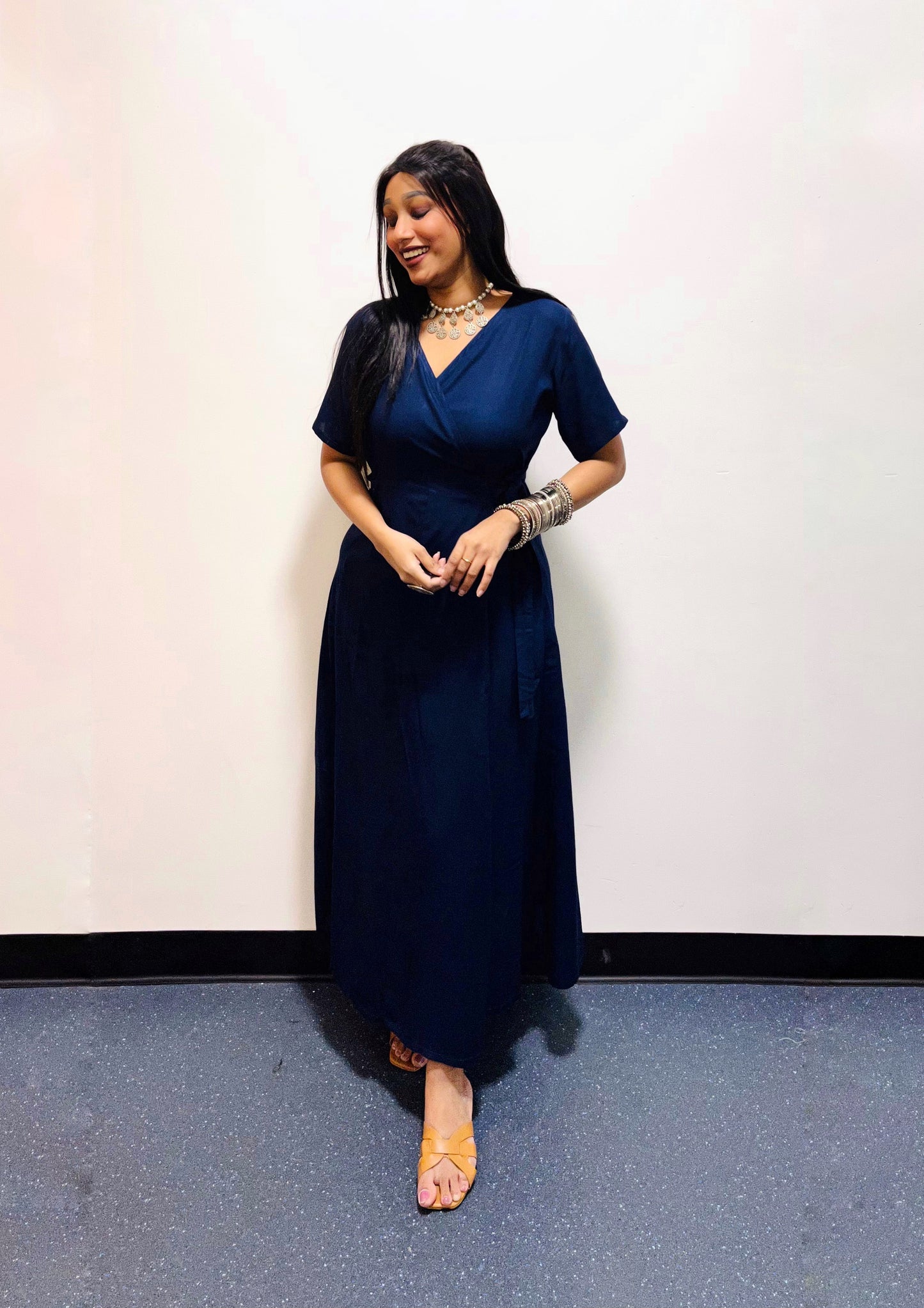 Navy Blue Rayon Wrap Dress