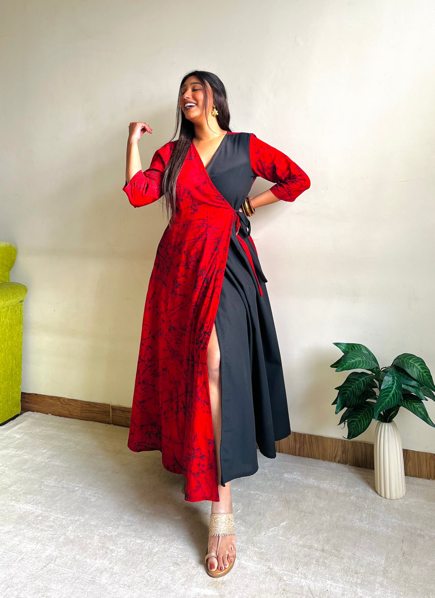 Miraya Half & Half Wrap Dress
