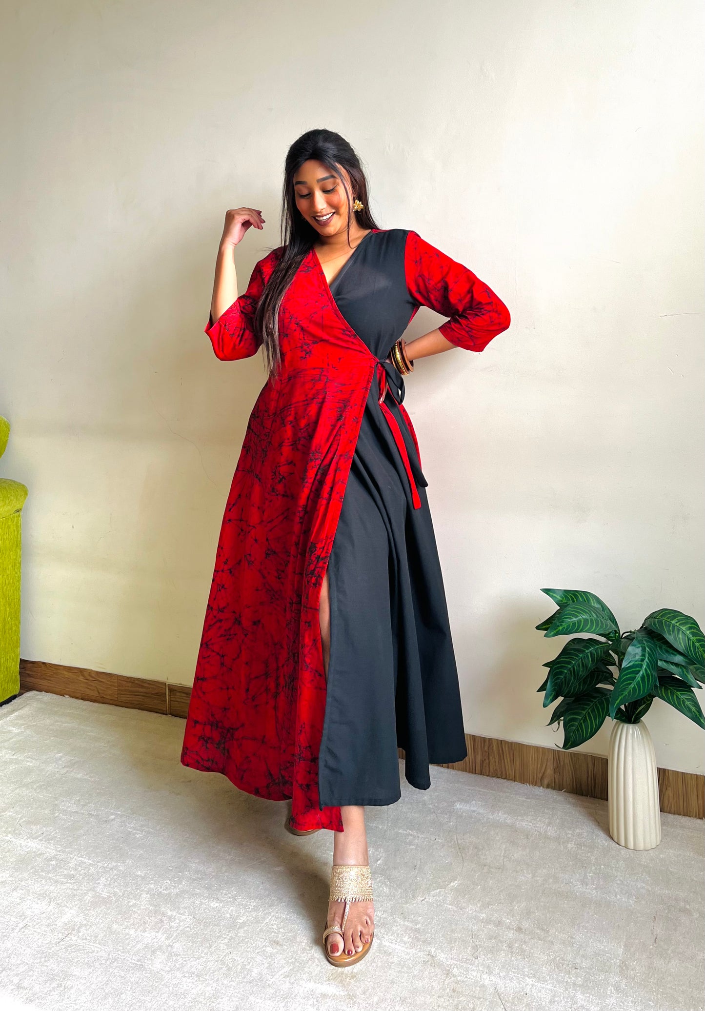 Miraya Half & Half Wrap Dress