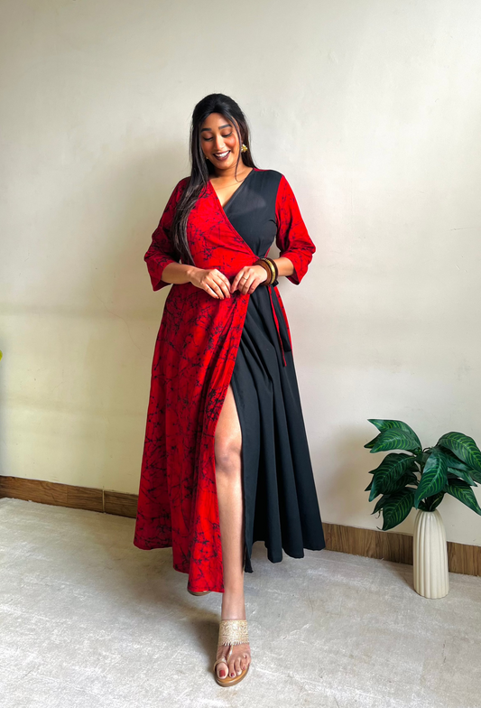 Miraya Half & Half Wrap Dress