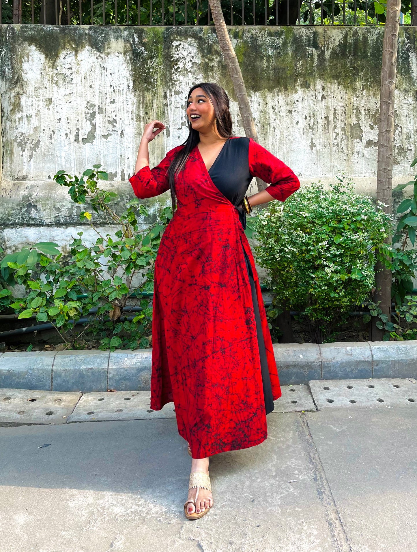Miraya Half & Half Wrap Dress