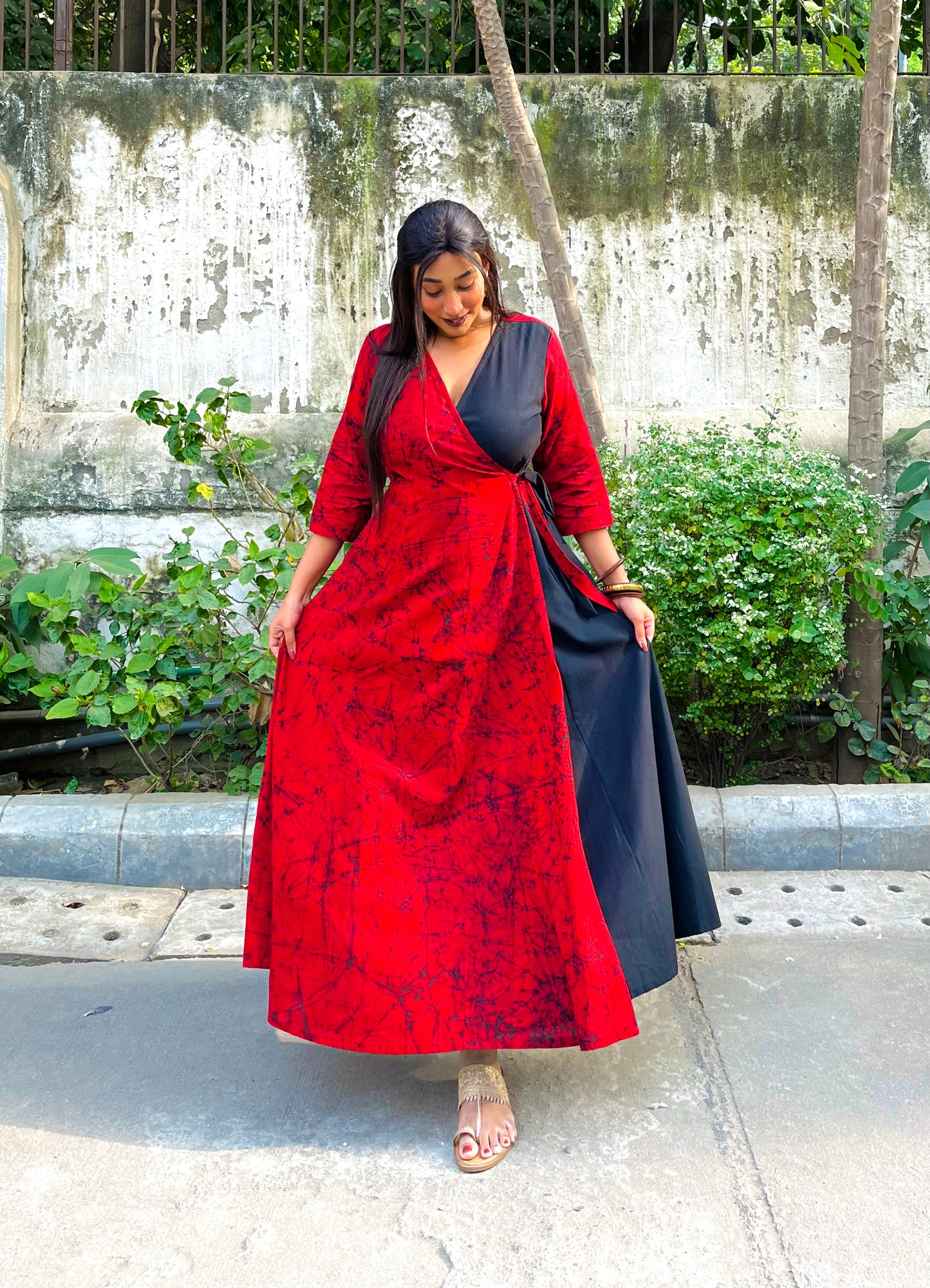 Miraya Half & Half Wrap Dress