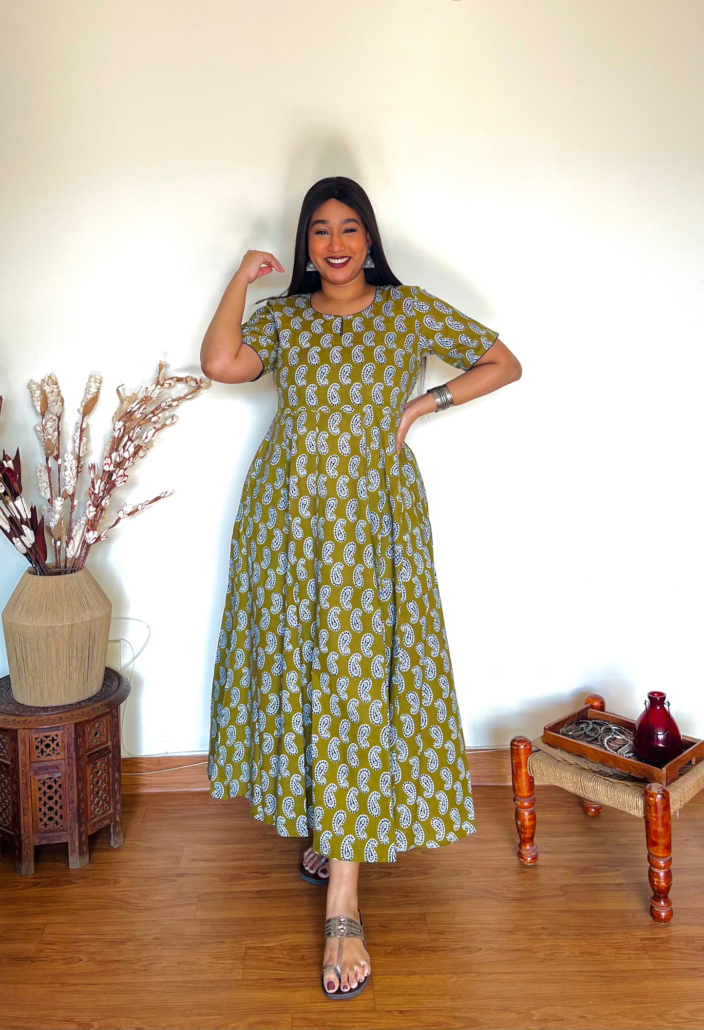 Olive Green Flare Dress (S)
