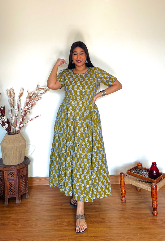 Olive Green Flare Dress (S)