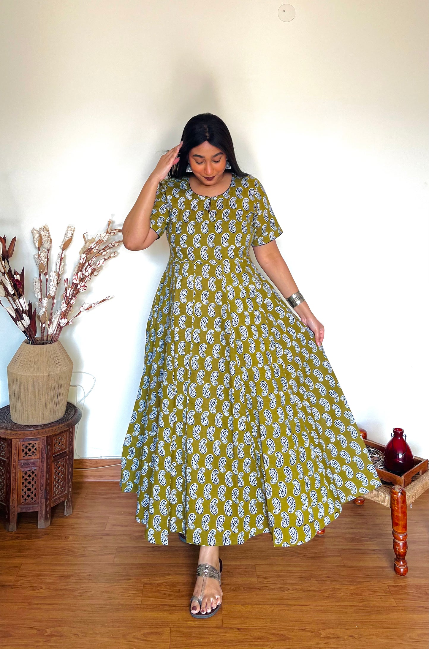Olive Green Flare Dress (S)