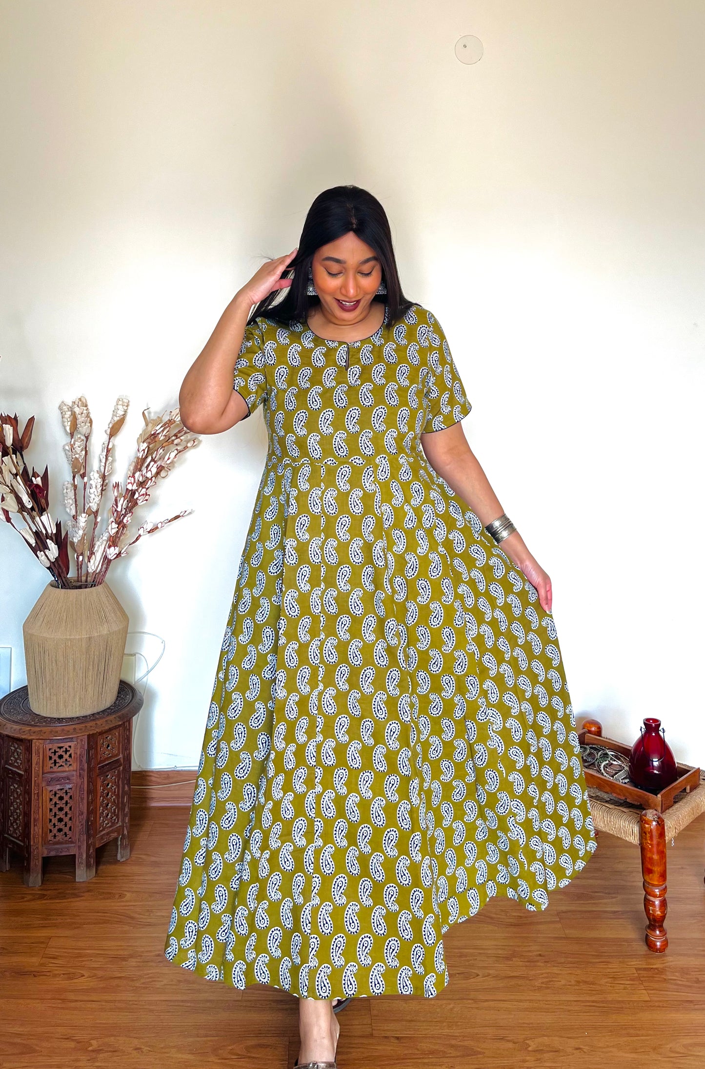 Olive Green Flare Dress (S)