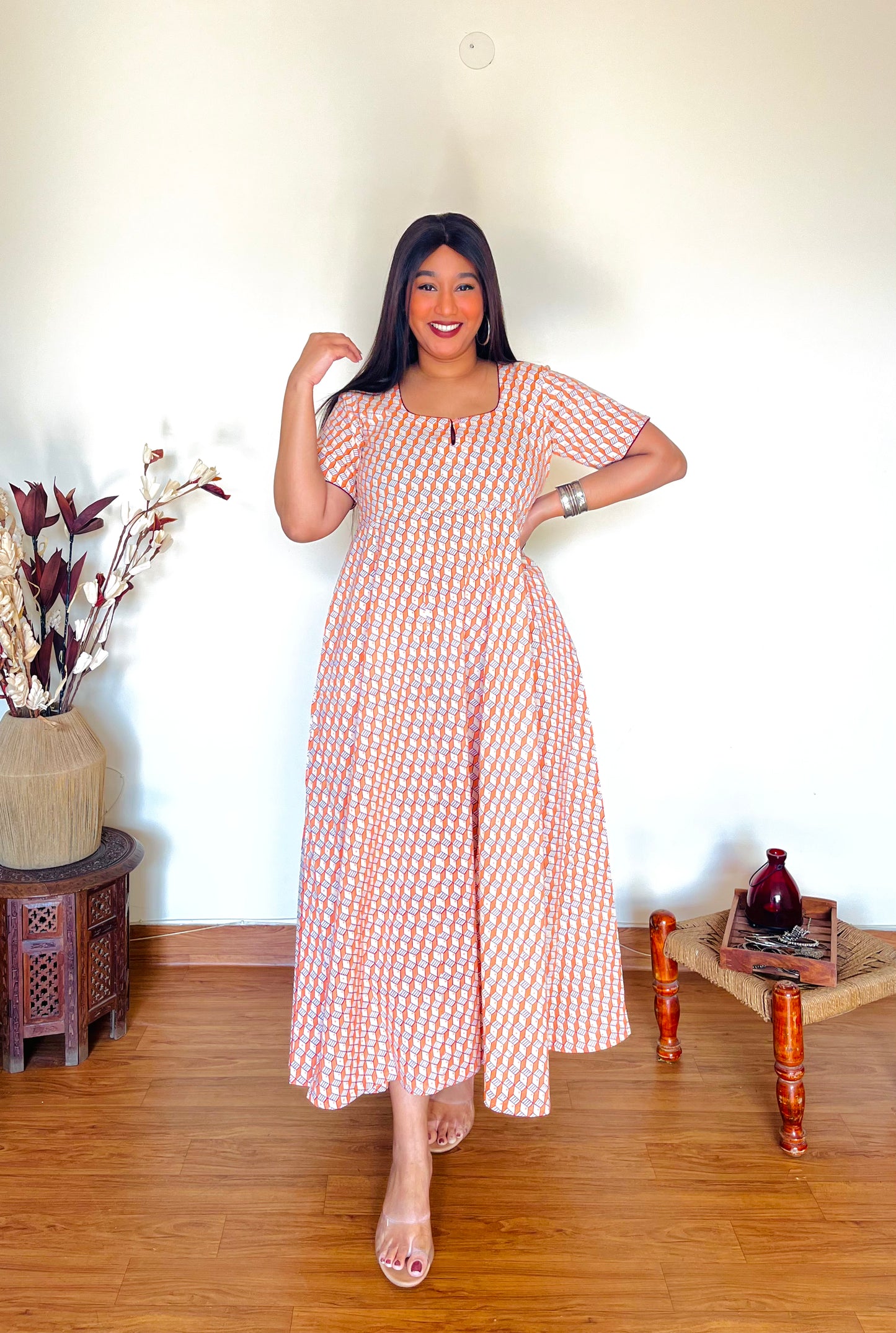 Aarhu Peach Flare Dress (S)