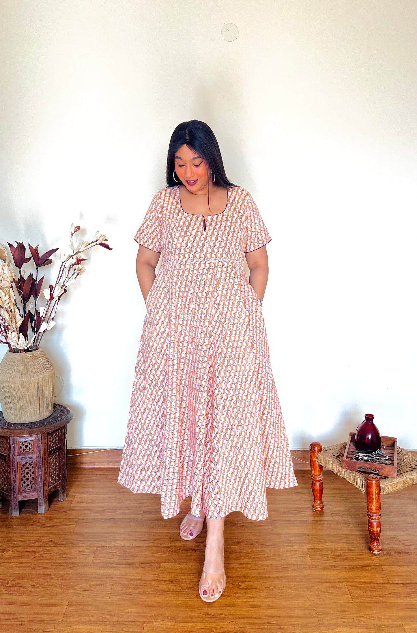 Aarhu Peach Flare Dress (S)