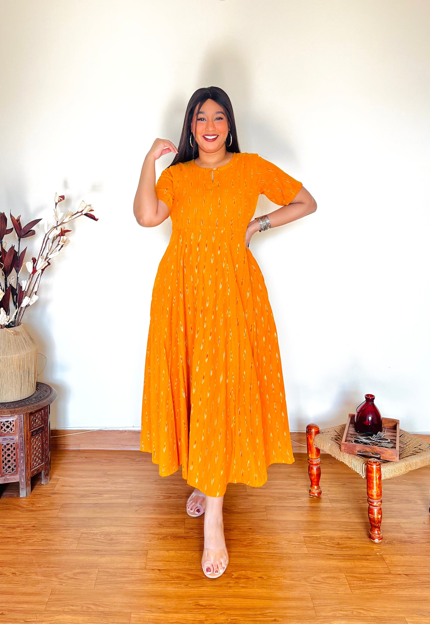 Mustard Ikat Flare Dress