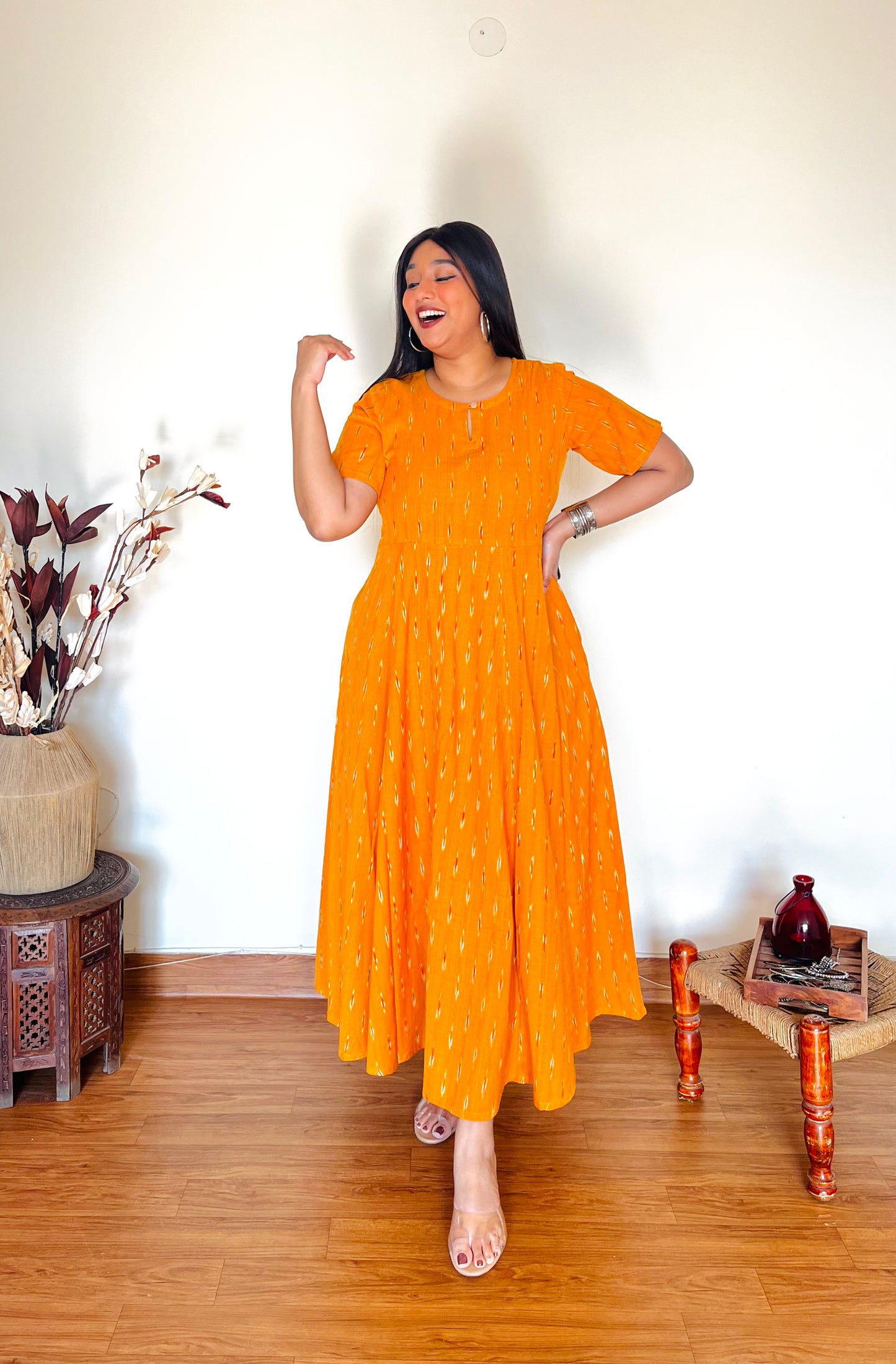Mustard Ikat Flare Dress
