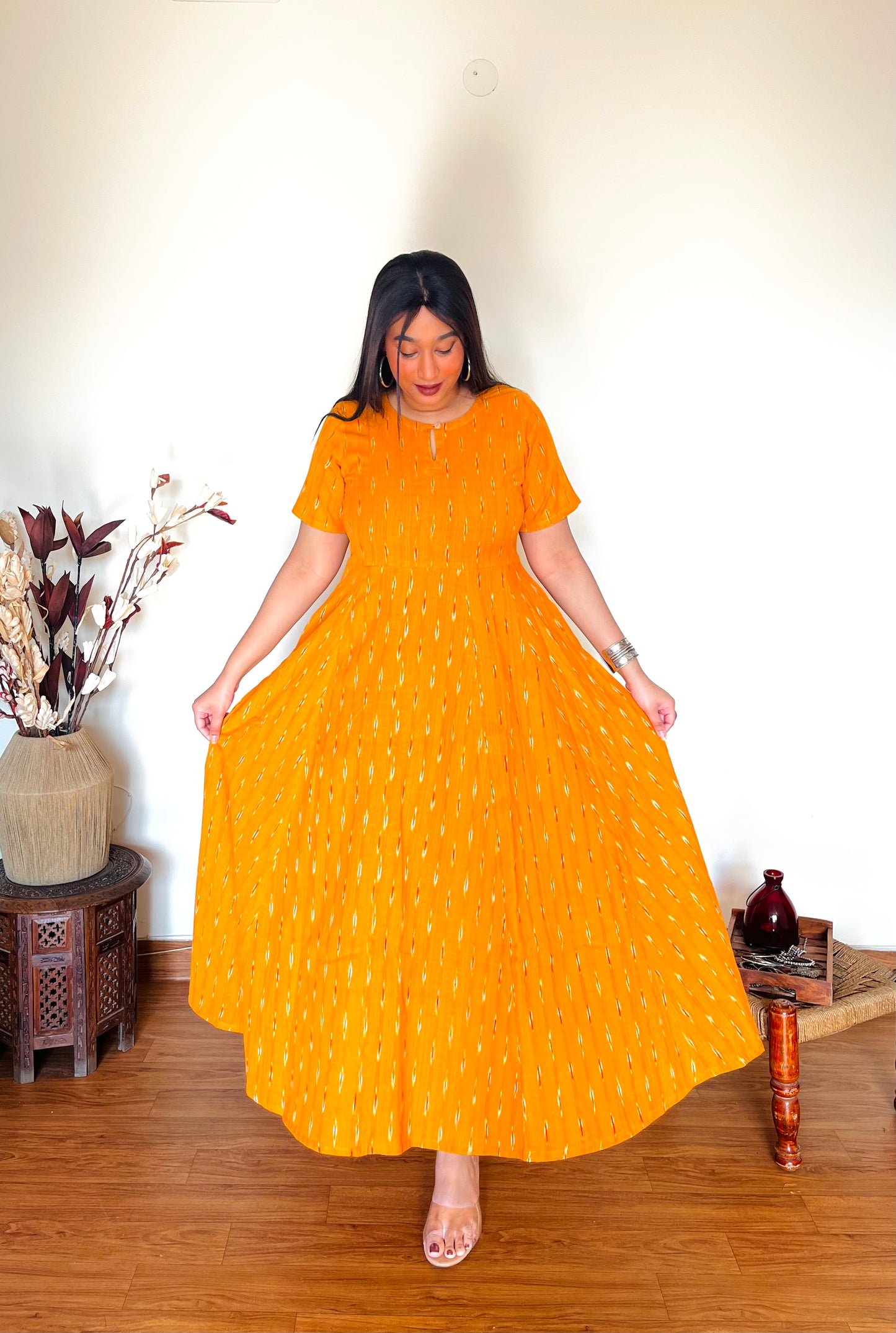 Mustard Ikat Flare Dress