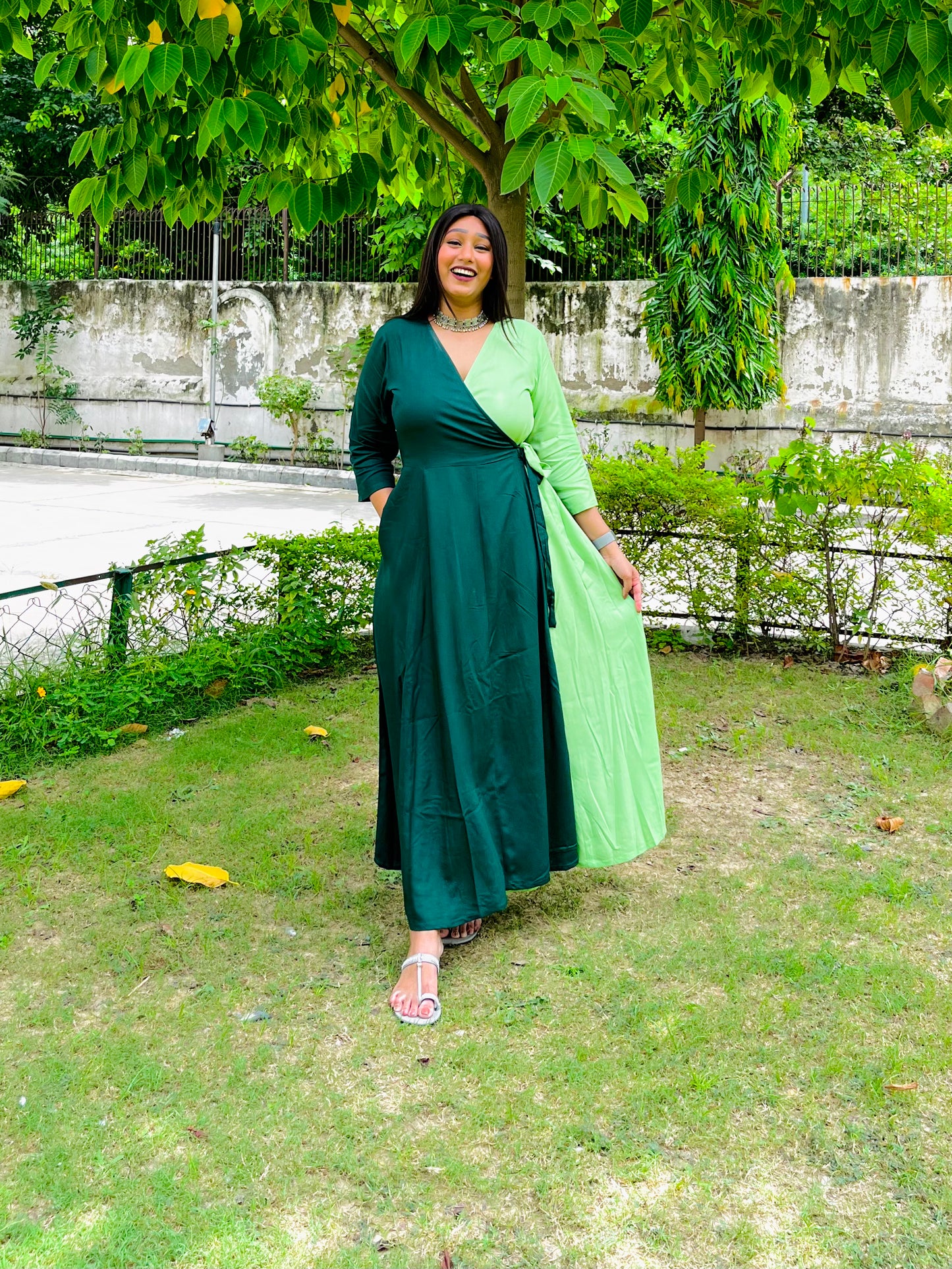 Mint Green Half & Half Wrap Dress (S)