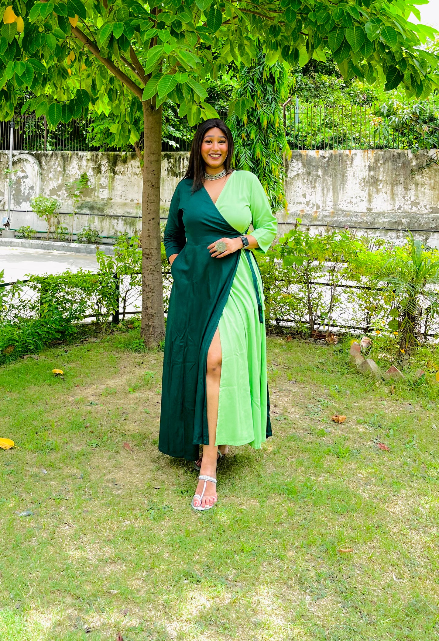 Mint Green Half & Half Wrap Dress (S)