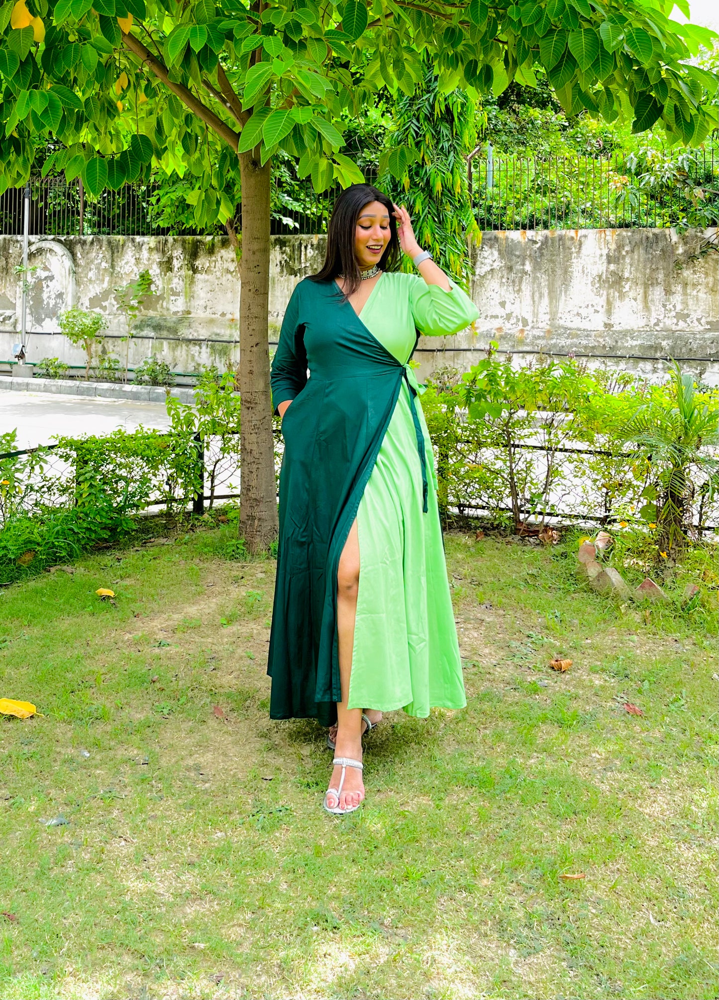 Mint Green Half & Half Wrap Dress (S)