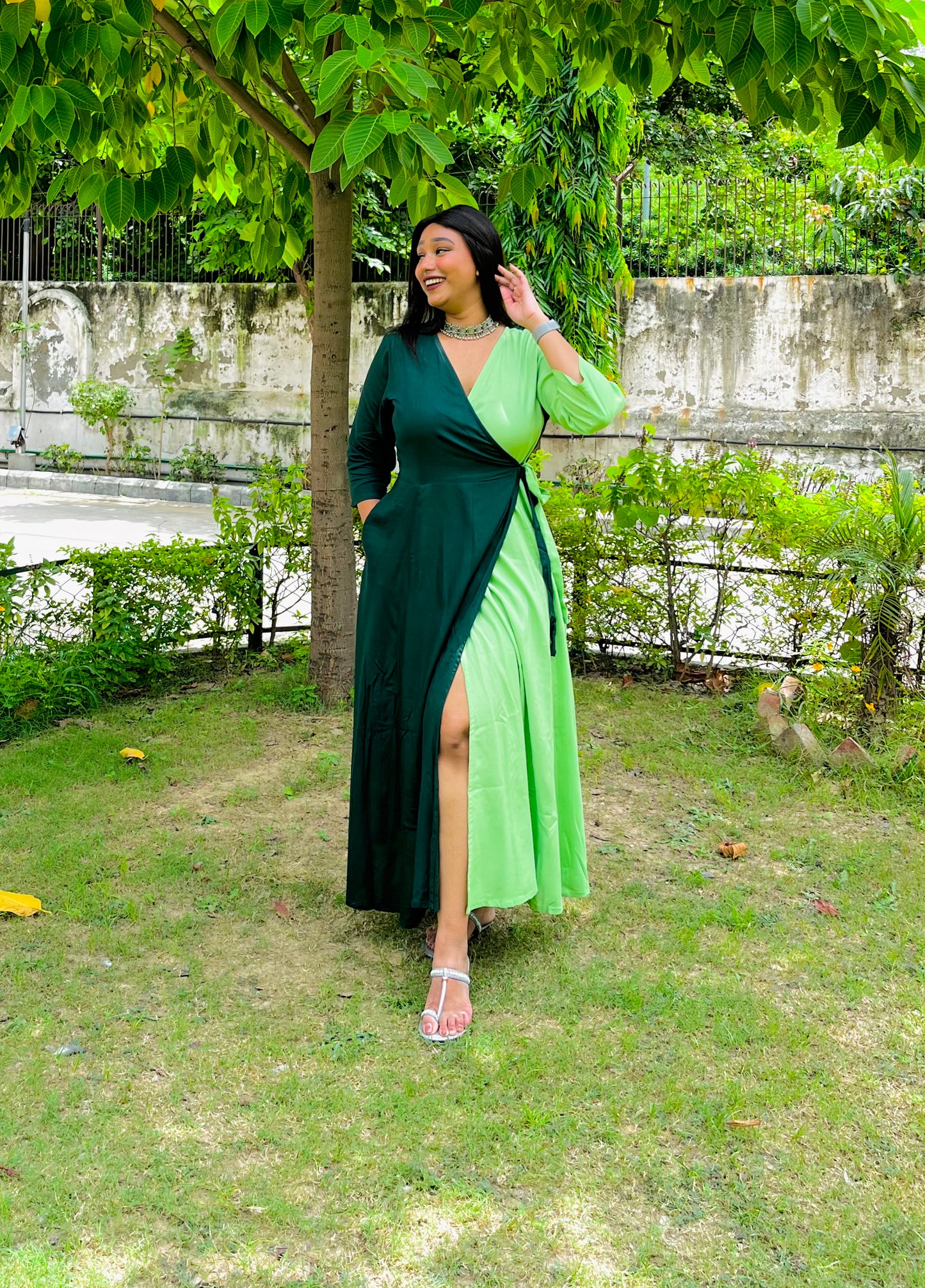 Mint Green Half & Half Wrap Dress (S)