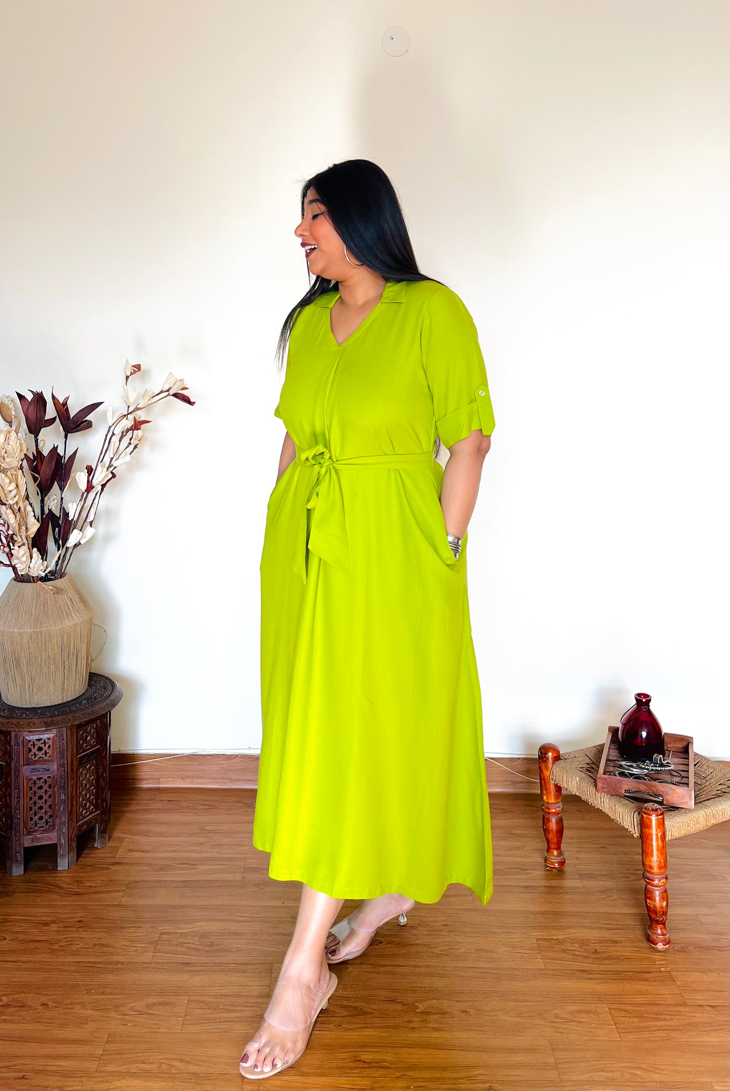 Neon Green Midi Dress