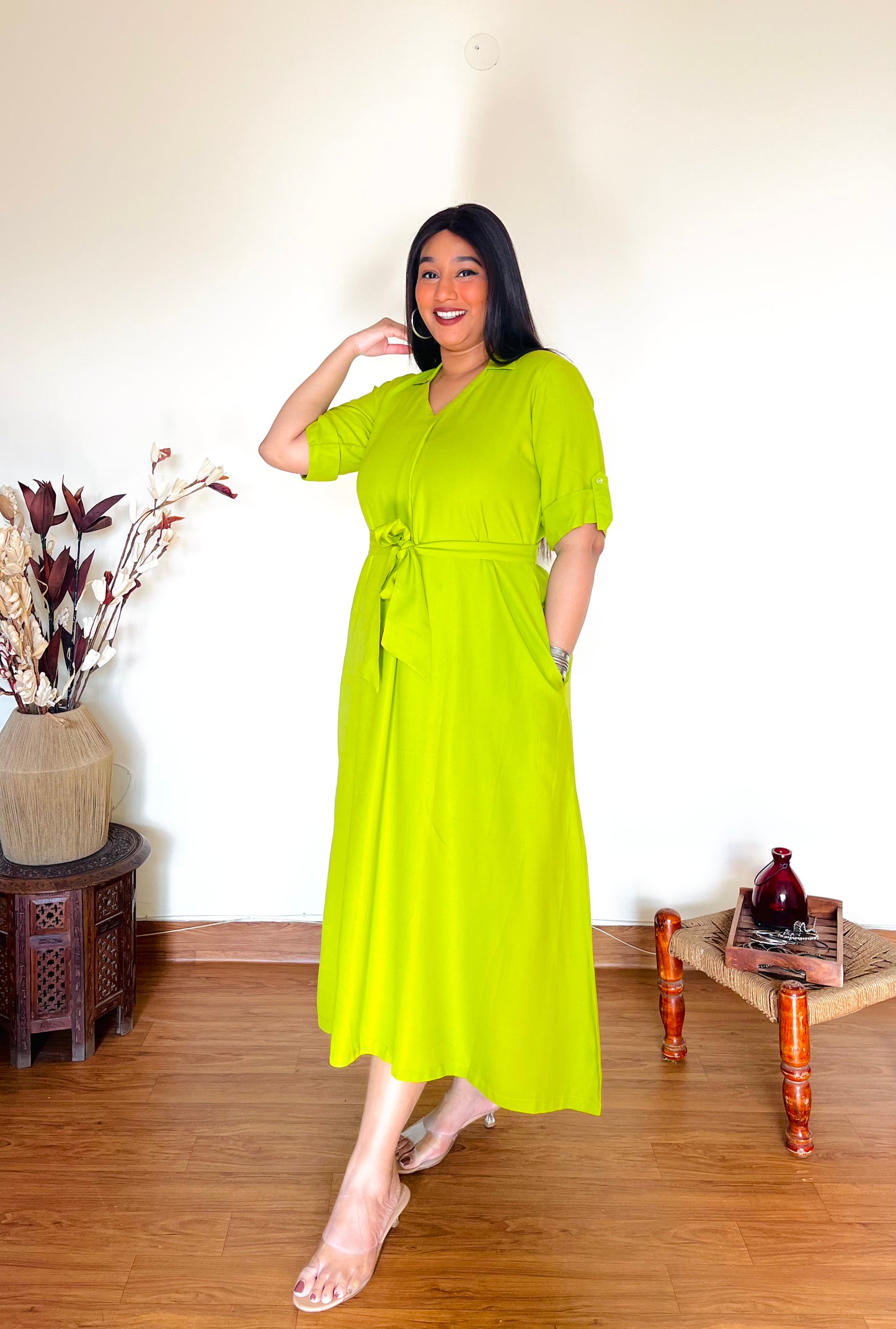 Neon Green Midi Dress