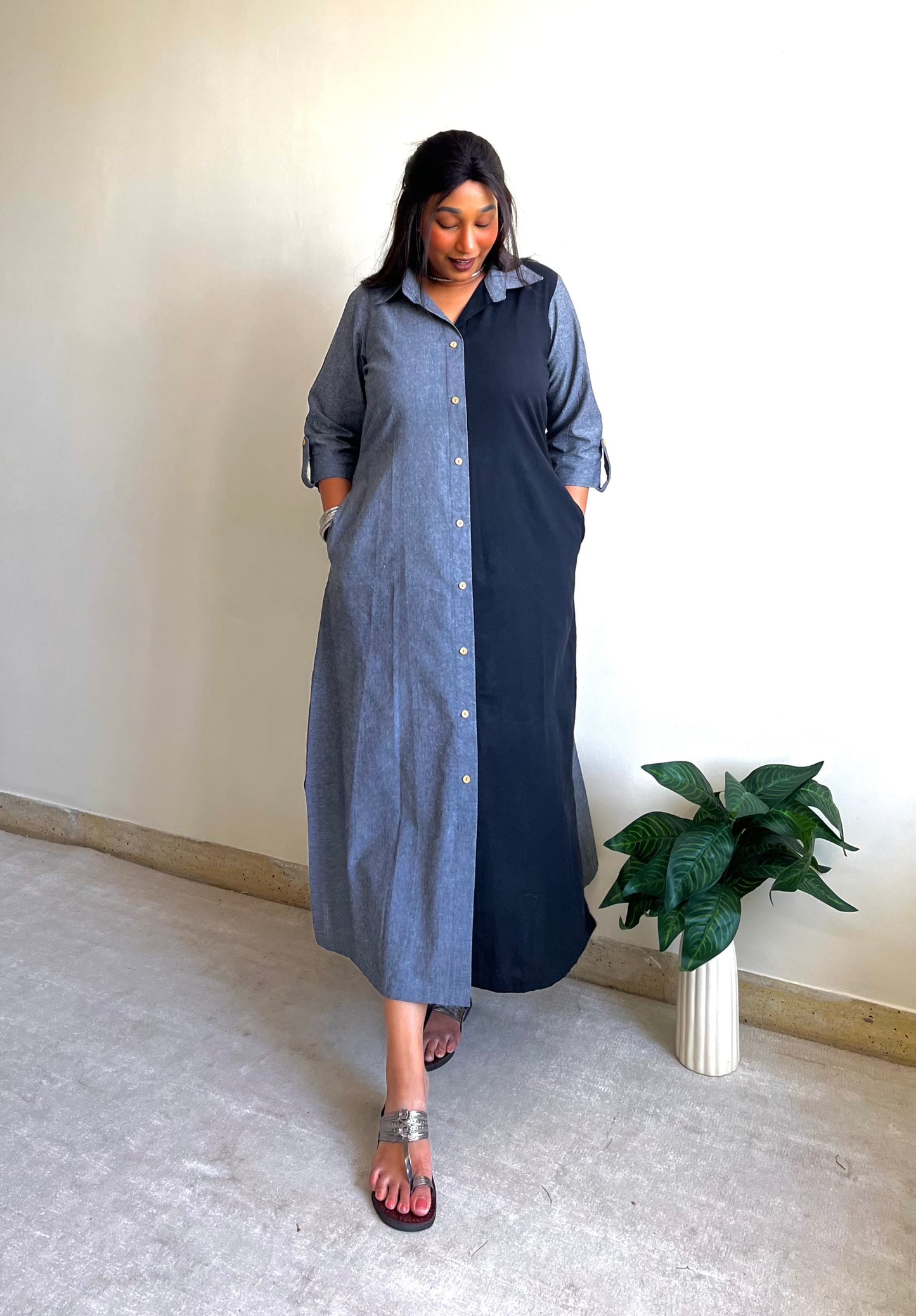 Riyah Half & Half Shirt Dress (S)