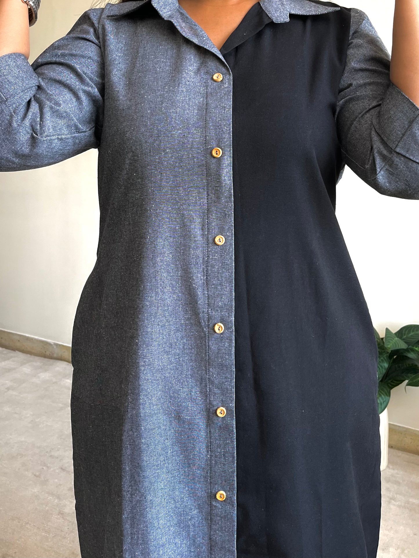 Riyah Half & Half Shirt Dress (S)