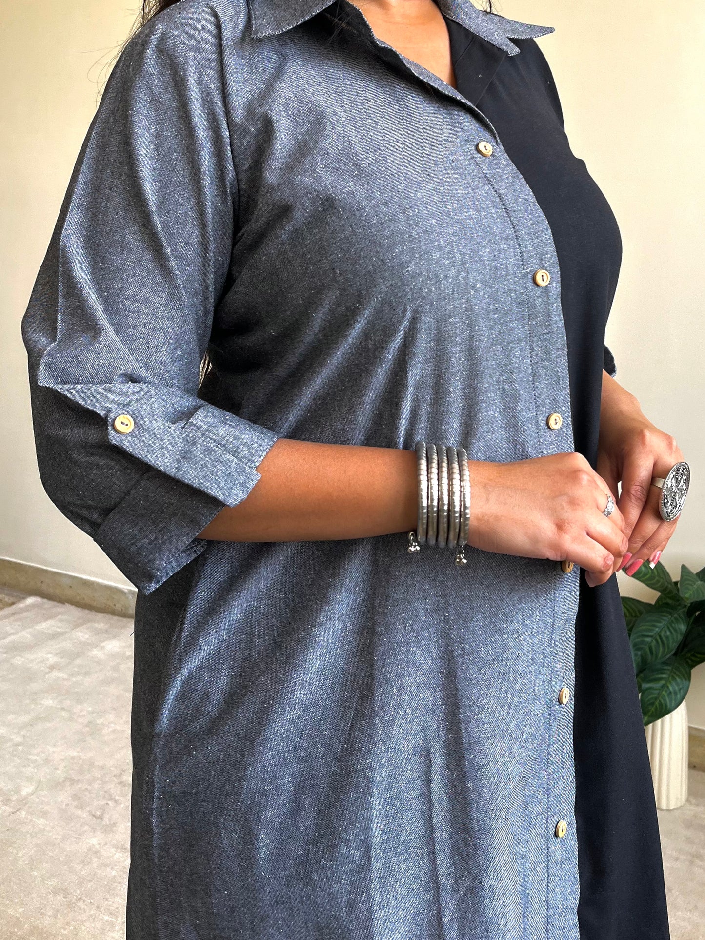 Riyah Half & Half Shirt Dress (S)