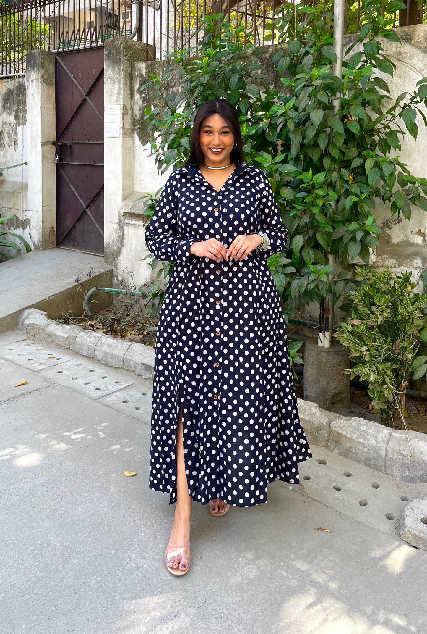 Black Polka Shirt Dress