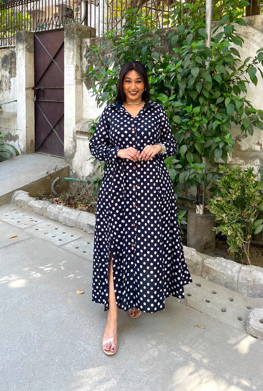 Black Polka Shirt Dress