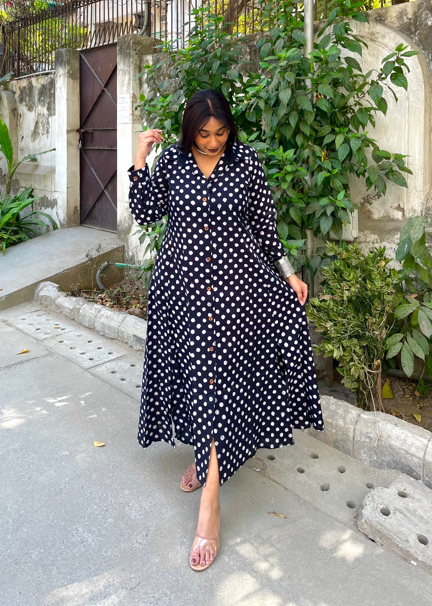 Black Polka Shirt Dress