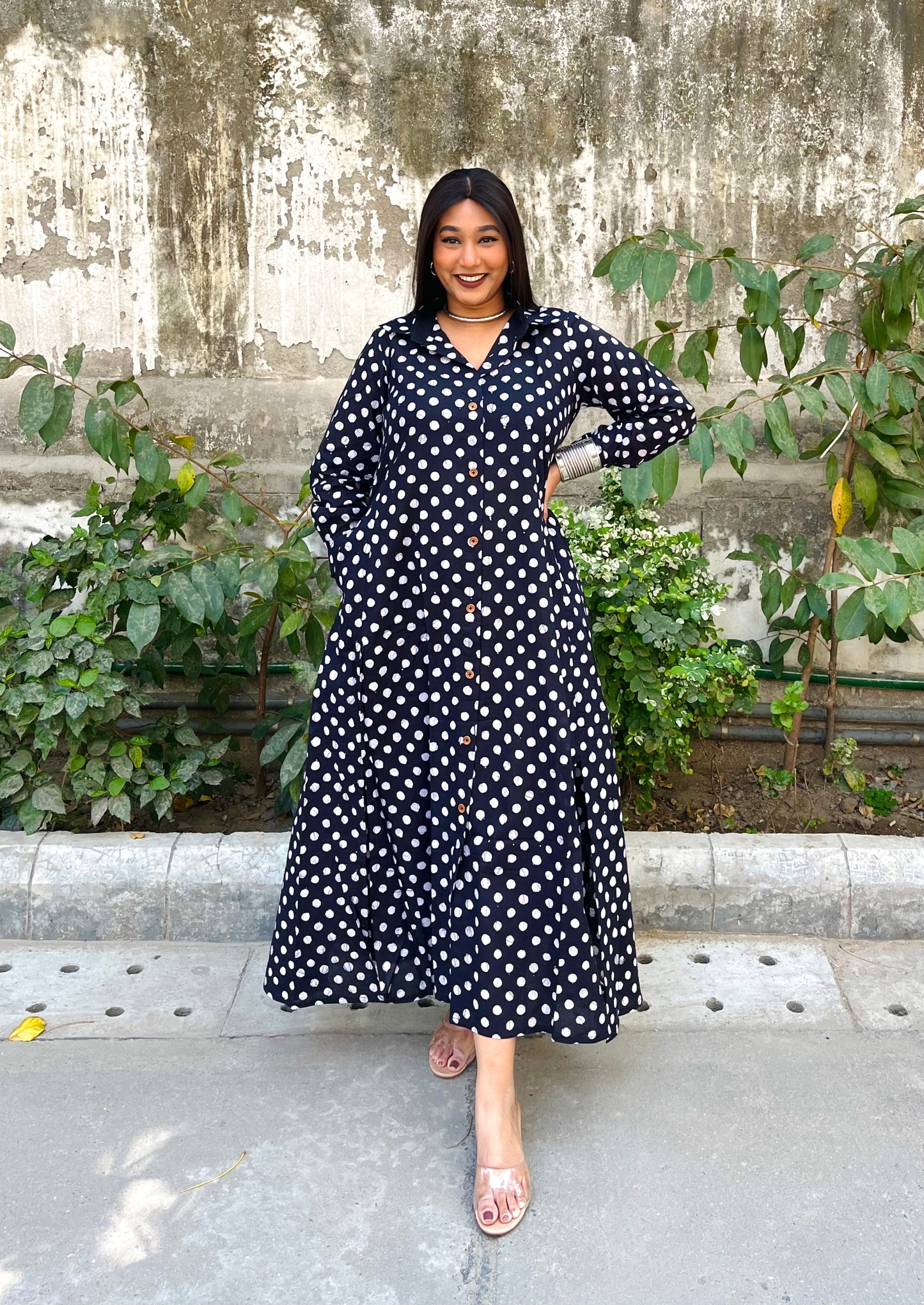 Black Polka Shirt Dress