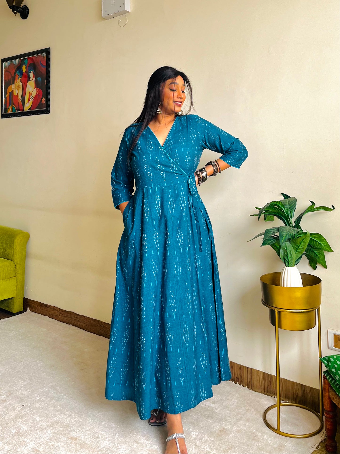 Teal Ikat Wrap Dress (S)