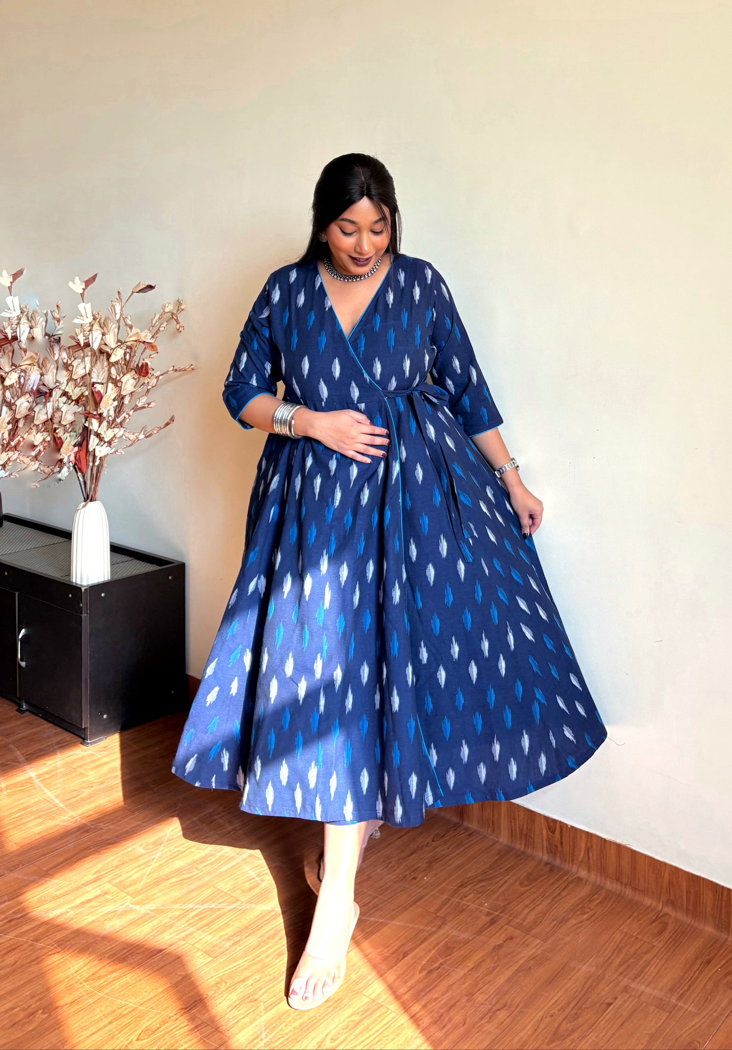 Farah Blue Ikkat Wrap Dress