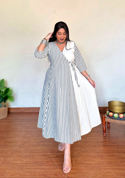 Aarini Half & Half Ikkat Wrap Dress