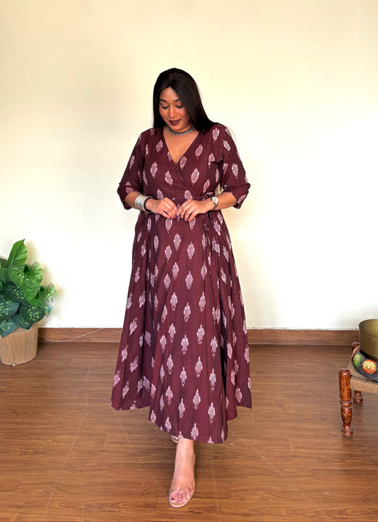Mulberry Maroon Ikkat Wrap Dress