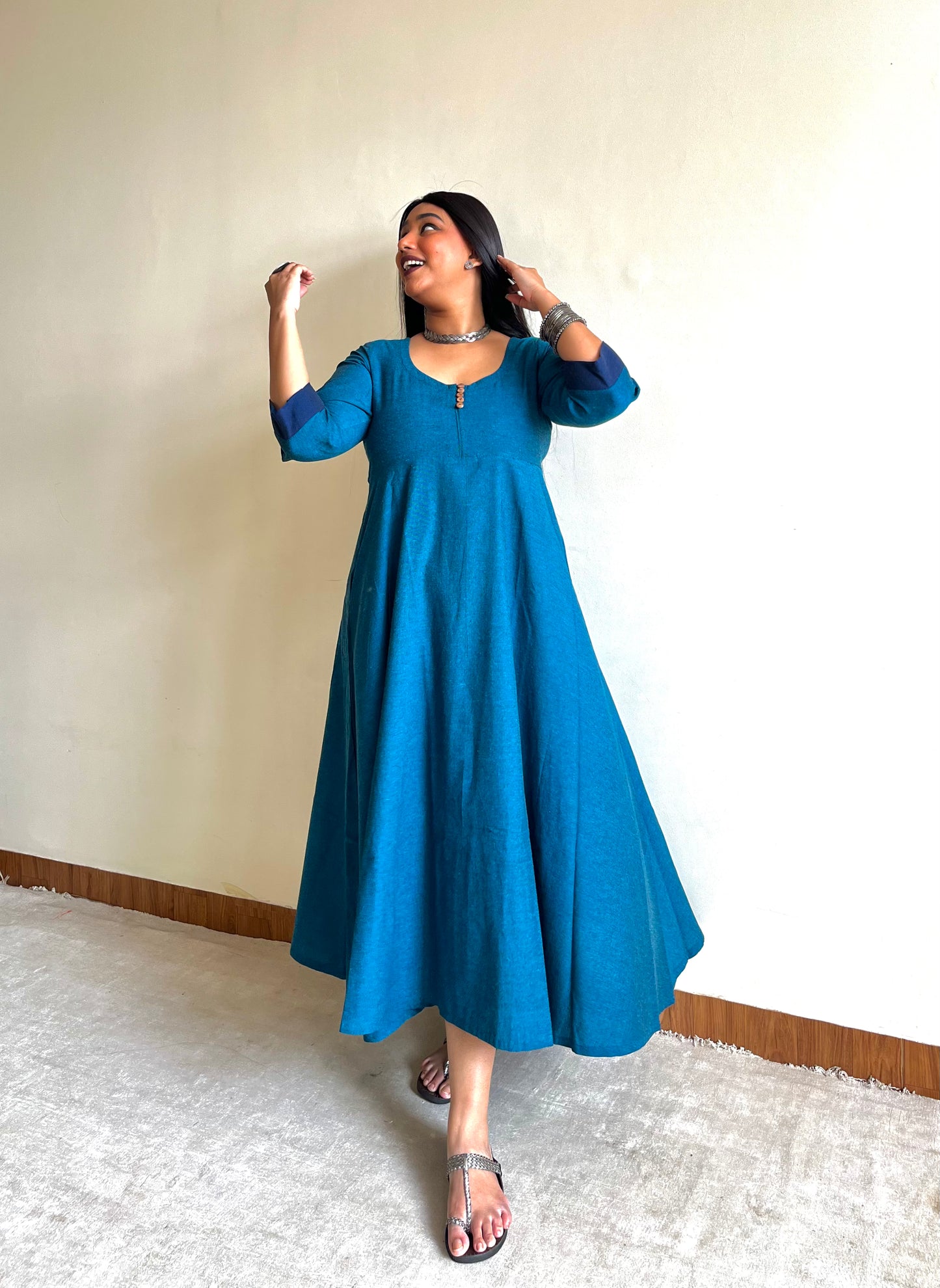 Teal Ikat Anarkali (S)