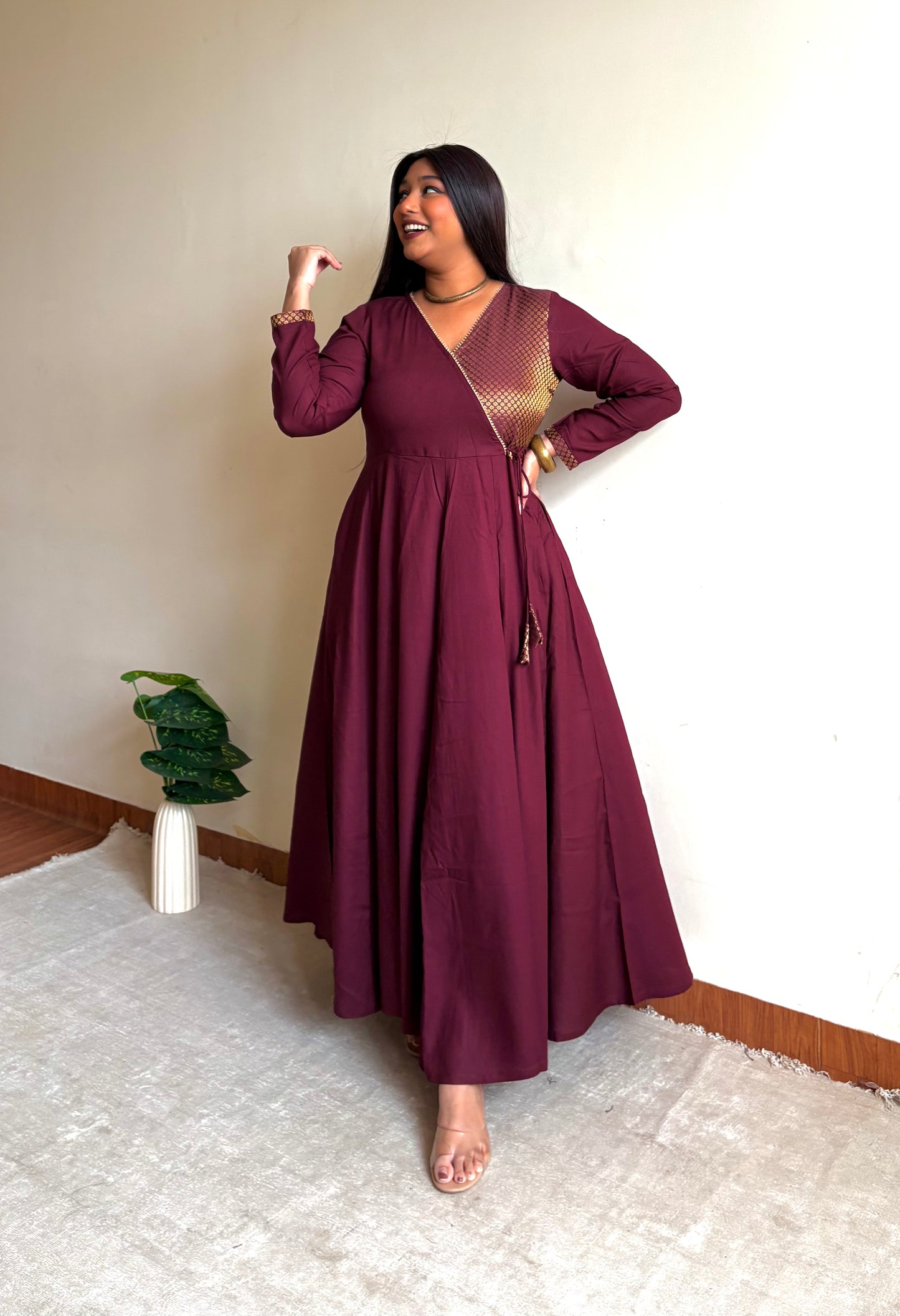 Surk Maroon Brocade Anarkali