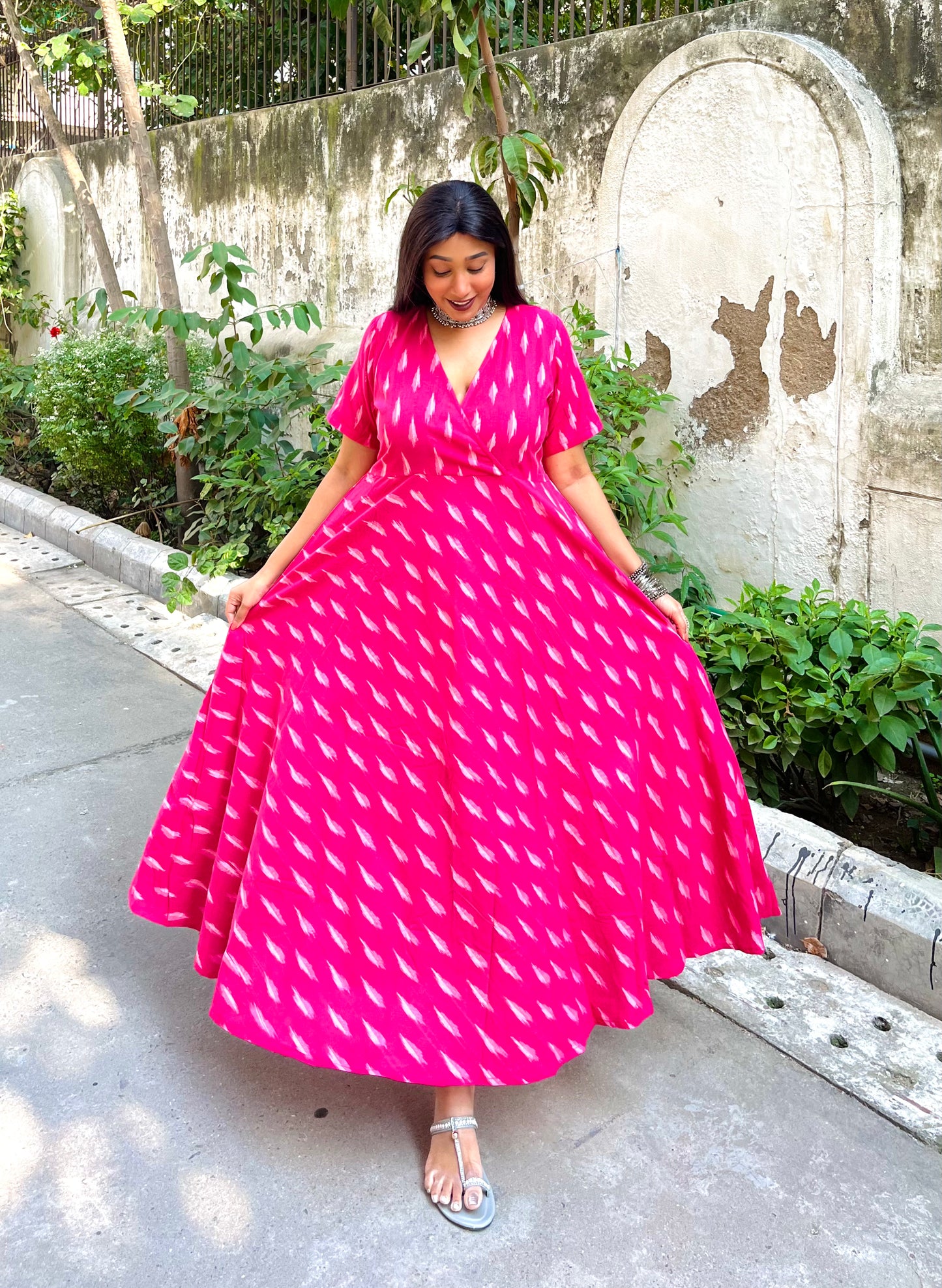 Vaishali Pink Wrap-Style Anarkali (S)