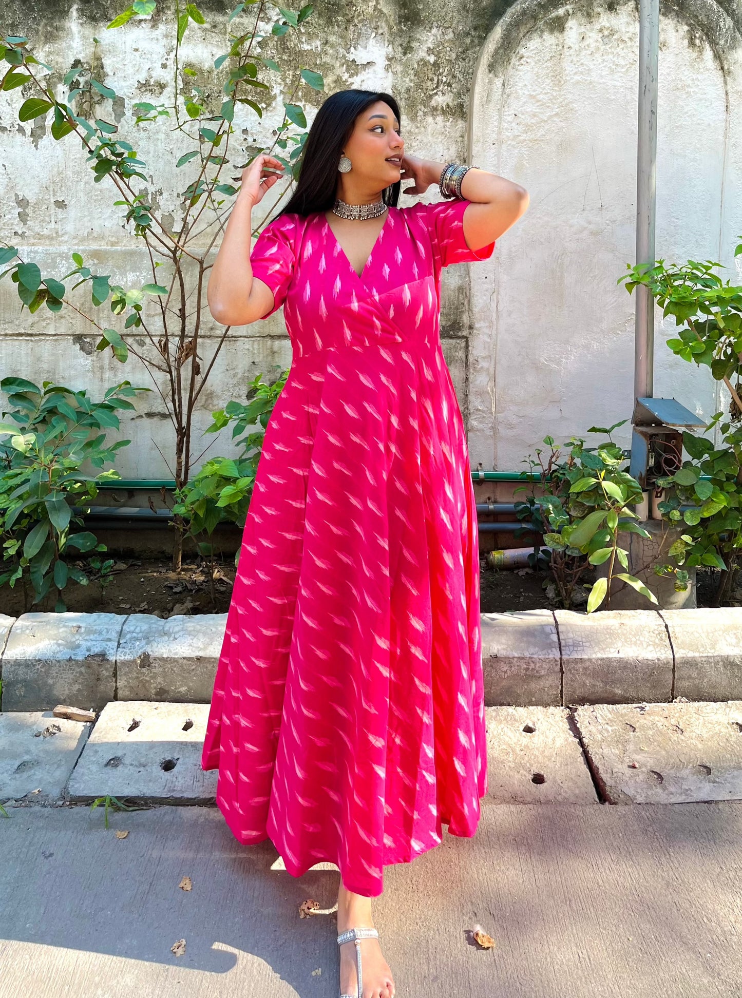 Vaishali Pink Wrap-Style Anarkali (S)