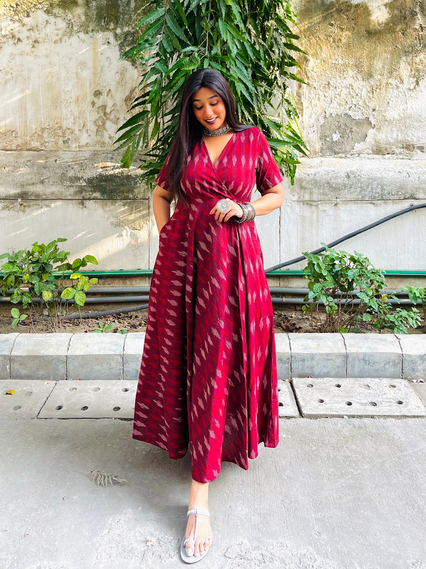 Maroon Ikat Wrap Anarkali