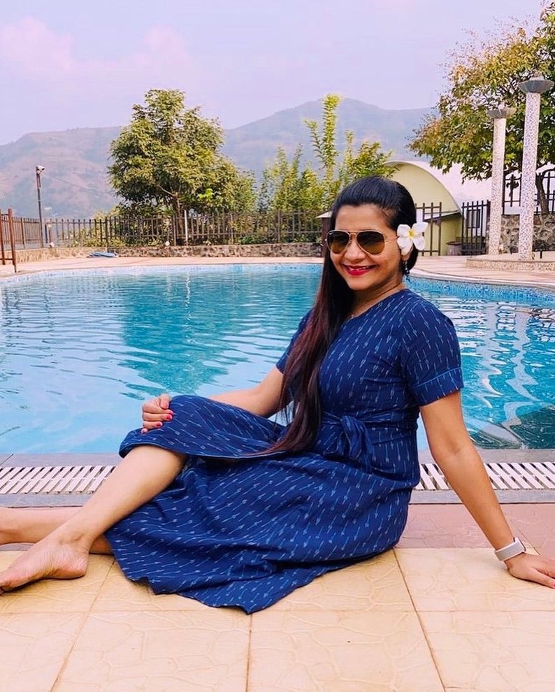 Gargi Blue Ikat Wrap Dress