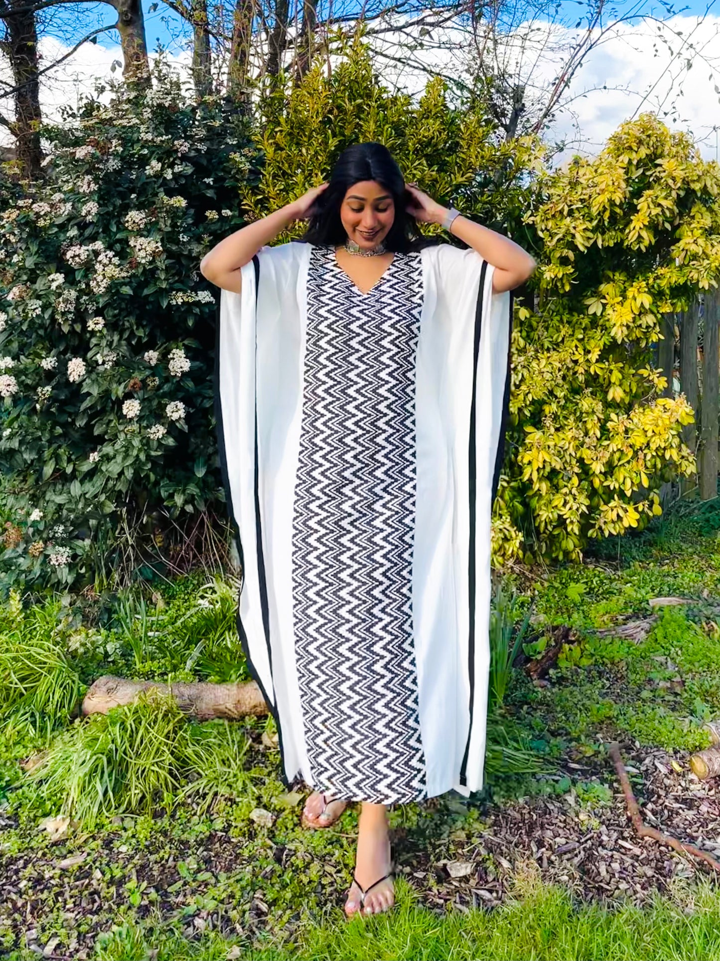 Saba Black & White Panel Kaftan (S)