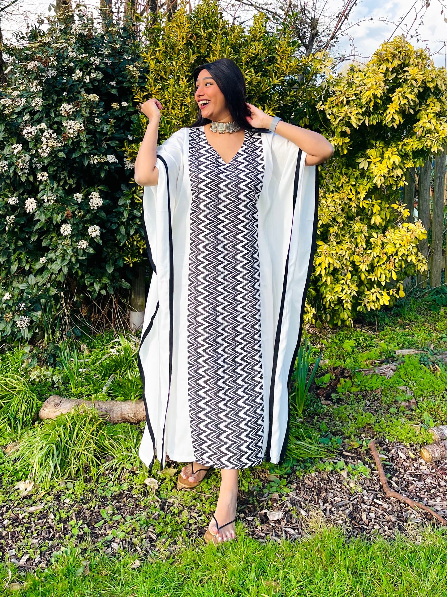 Saba Black & White Panel Kaftan (S)