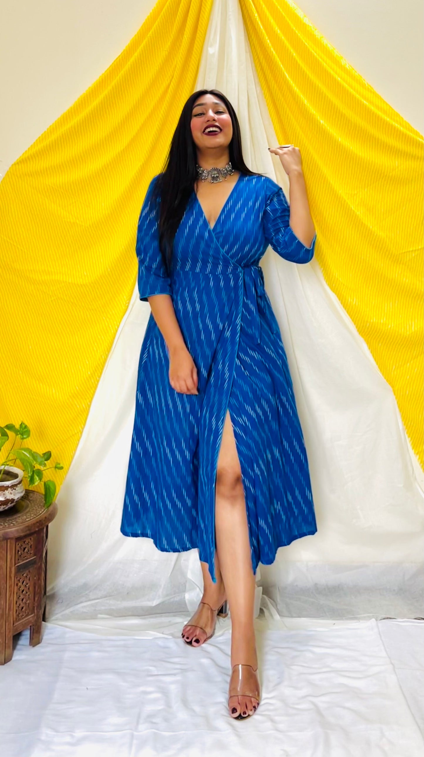 Royal Blue Ikkat Wrap Dress (S)