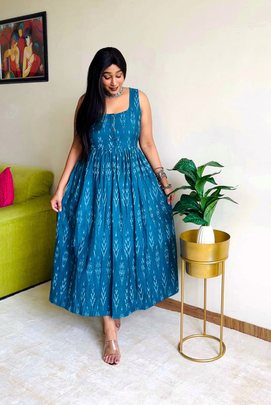 Aasma Teal Ikat Maxi Dress (S)