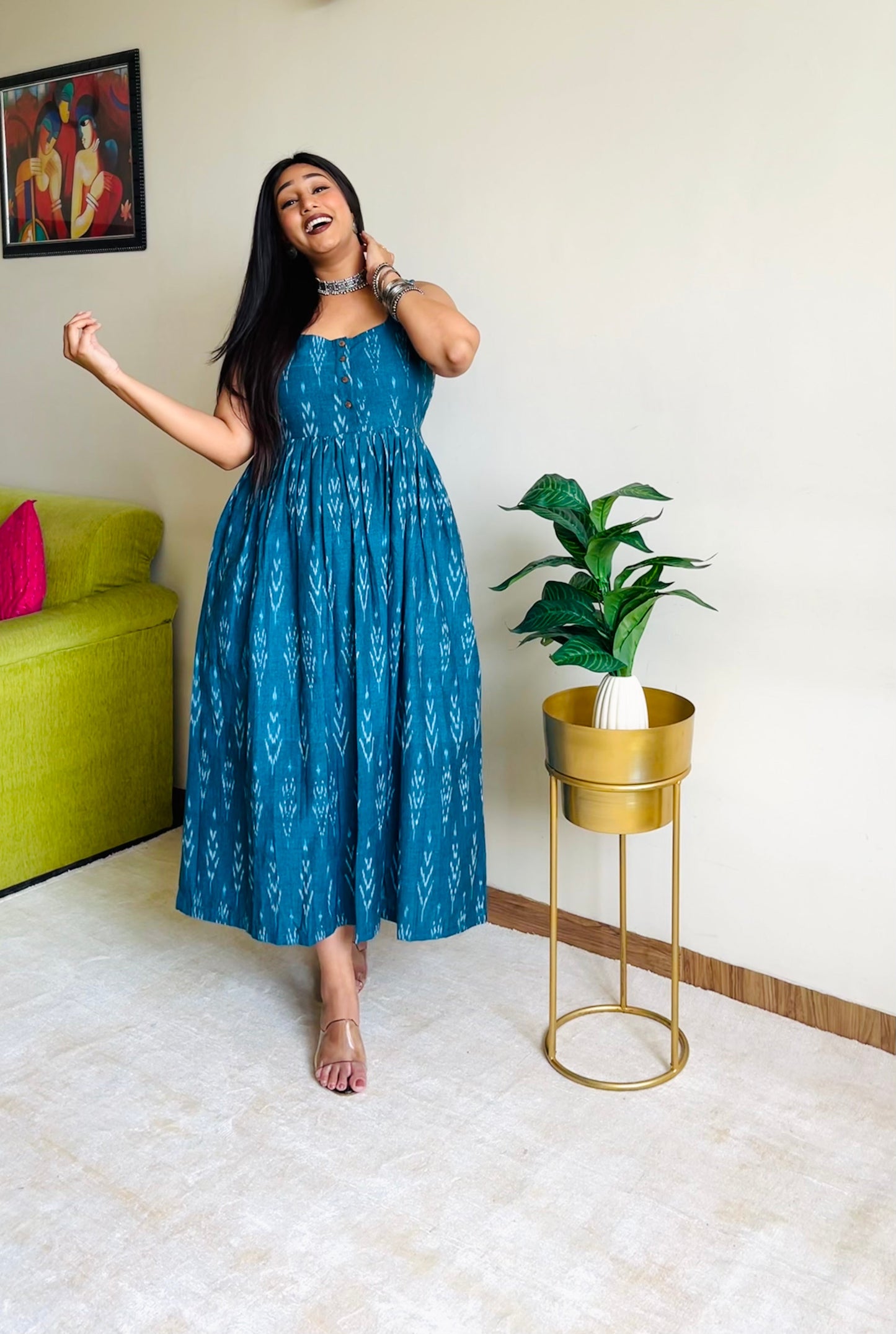 Aasma Teal Ikat Maxi Dress (S)