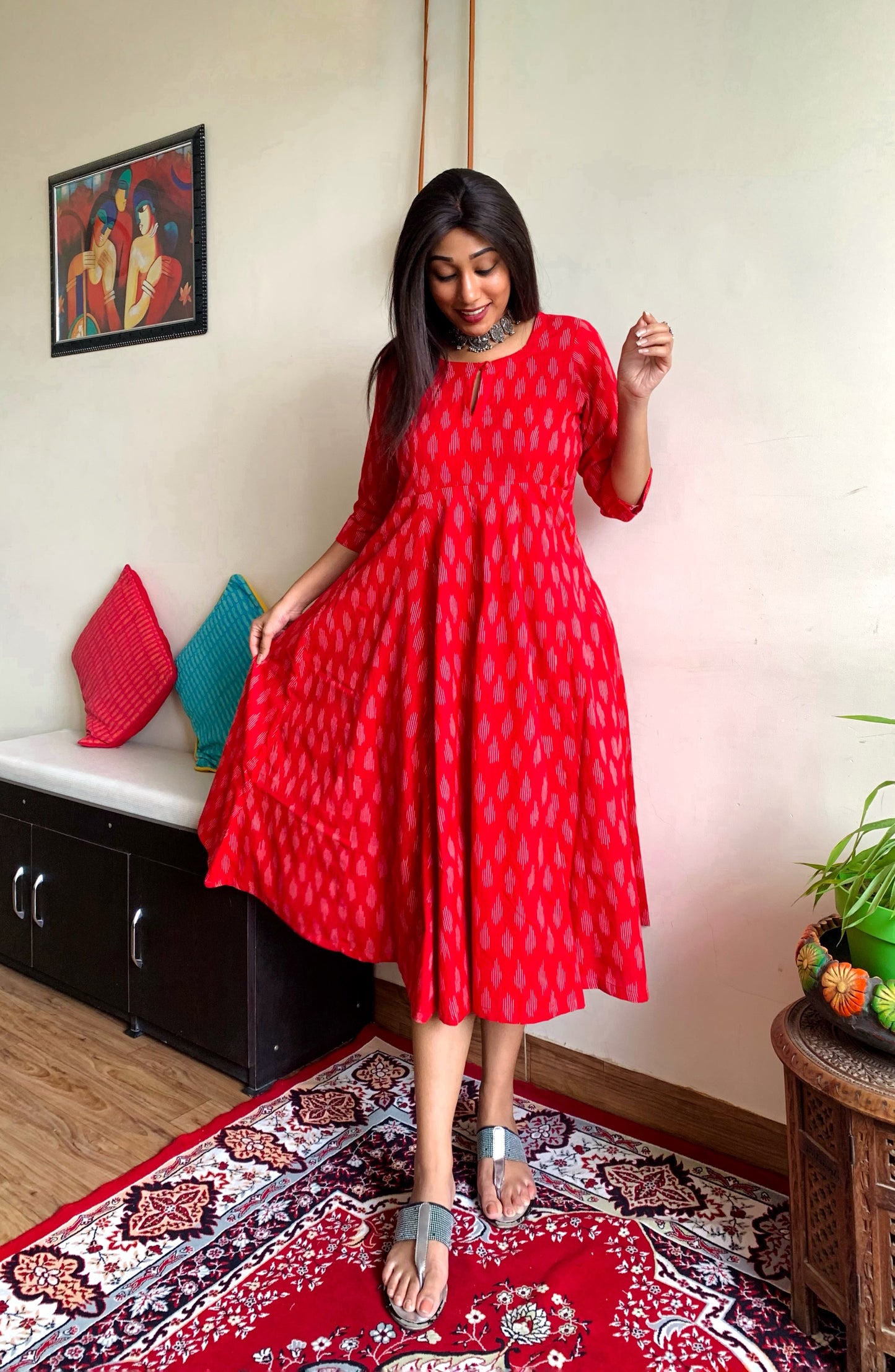 Scarlet Ikat Flare Dress